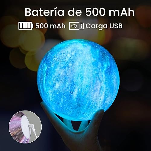 Vista 2 de BRIGHTWORLD Lámpara de luna de galaxia de 5.9 pulgadas, 16 colores LED 3D luz de luna, control remoto y táctil, luz nocturna de luna, regalos