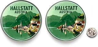 2 Pack Alloy Austria Travel Souvenir Pins – Hallstatt Scenic Mountain Lake Vintage Lapel Badges, Collectible Travel Gifts for Backpack, Jacket, Hat