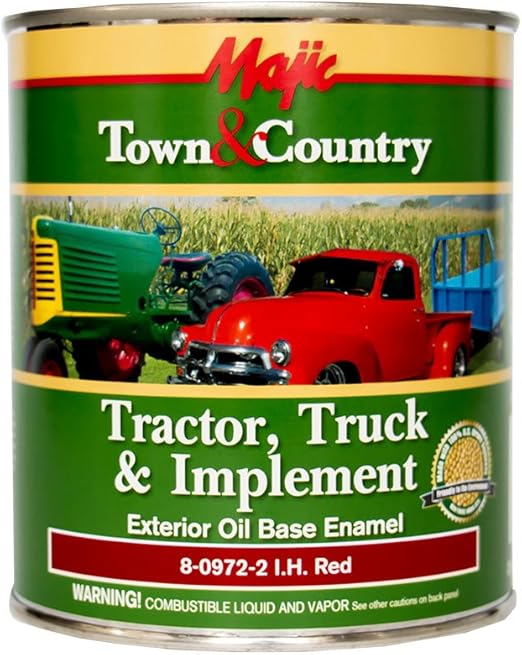 Majic Paints 8-0972-2 Town & Country Tractor, Truck & Implement Oil Base Enamel Paint, 1-Quart, I.H. Red