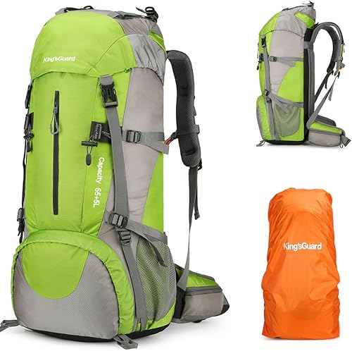 King'sGuard Mochila de senderismo 70L con cubierta de lluvia Mochila de viaje ligera Mochila de camping impermeable, Verde, Mochilas de viaje