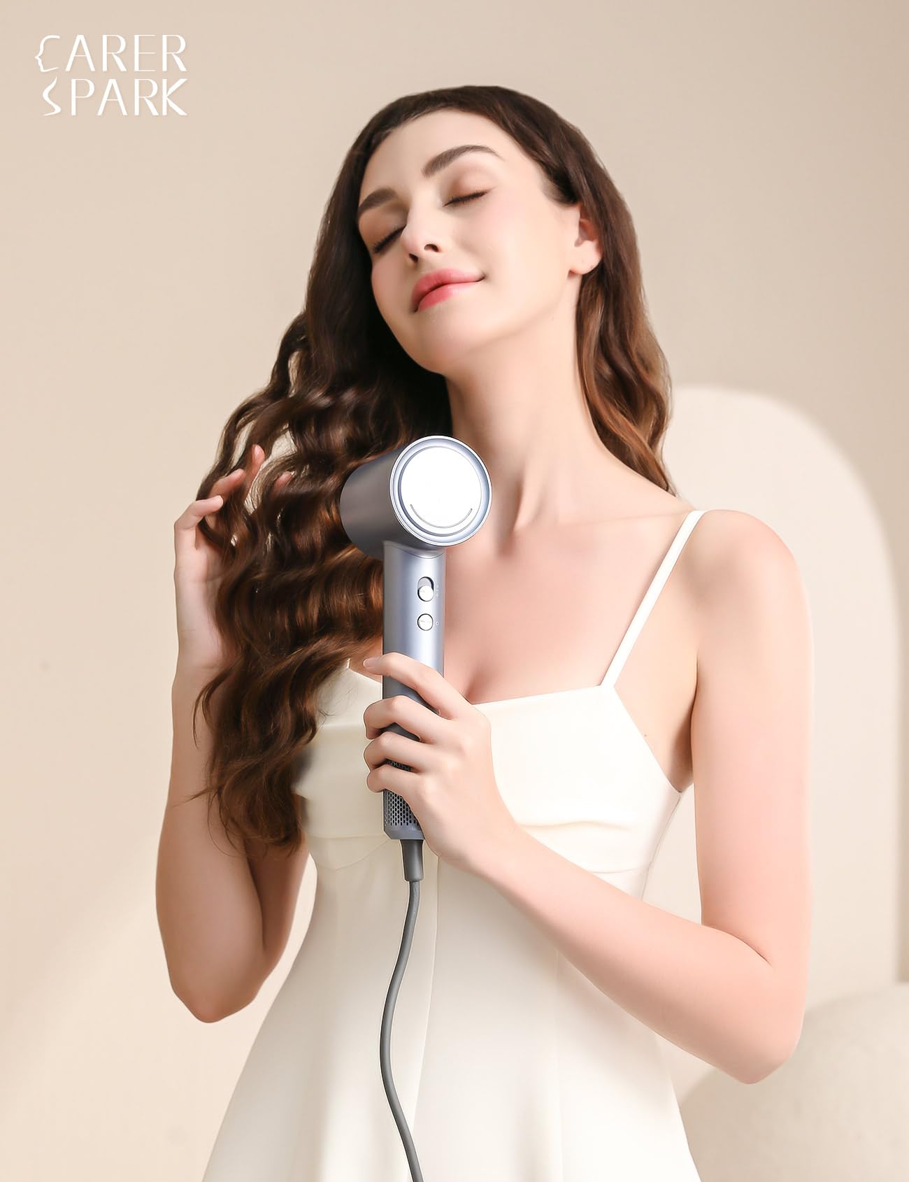 CARER SPARK Asciugacapelli Ionico– 110.000 giri/min High-Speed, 200 Milioni di Ioni Negativi,Asciugatura Rapida 2 Minuti,60dB Silenzioso,350g Ultraleggero,3 Temperature LED,Phon da Viaggio Donna Uomo