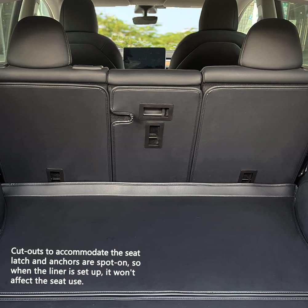 Fit Juniper Model Y Tesbeauty Cargo Liner for Tesla Model Y 5 Seater Trunk Mats, All-Weather, Vegan Leather on top/Soft Velcro at Bottom/Memory Foam in Between Materials, Anti-Scratch, Non-Slip Black - Image 3