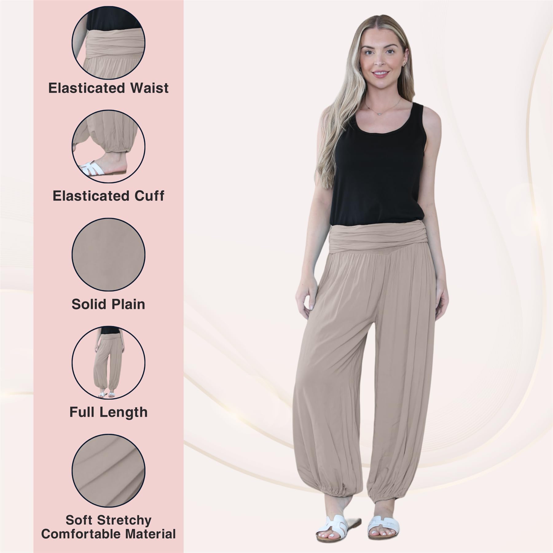 Pantaloni harem larghi da donna italiani Alibaba, comodi ed eleganti, vestibilità larga, pantaloni harem da donna UK | Pantaloni estivi perfetti per le donne UK, Caff, Taglia unica