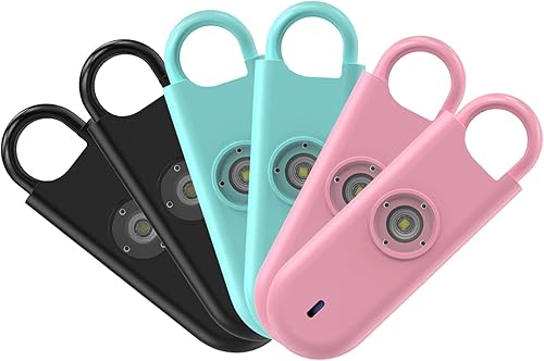 Alarma de seguridad personal de 140 dB para mujeres, paquete de 6 llaveros de protección de alarma segura con luz estroboscópica y aviso de batería