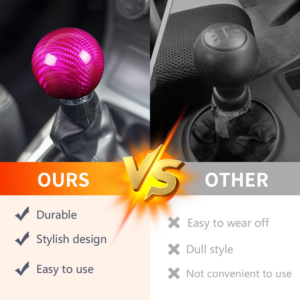 Universal Carbon Fiber Manual Gear Shift Pink Round Ball Shift Knob W/ Adapters
