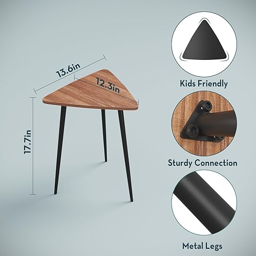 Miniatura 2 de SAYGOER Mesa auxiliar triangular pequeña, mesa auxiliar moderna de nogal de mediados de siglo, mesita de noche única, mesa de noche retro para sala