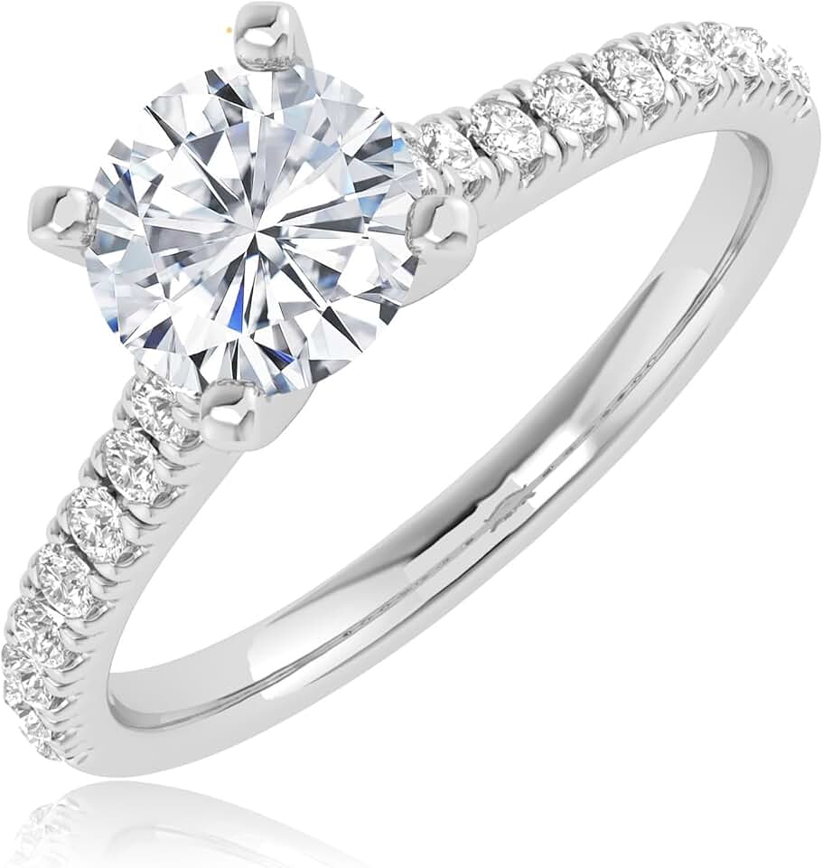 Houston Diamond District 1-6 Carat LAB GROWN Round Cut Diamond Prong Set Solitaire Diamond Engagement Ring Band Wedding Ring for Women (E-F Color VS1-VS2 Clarity)