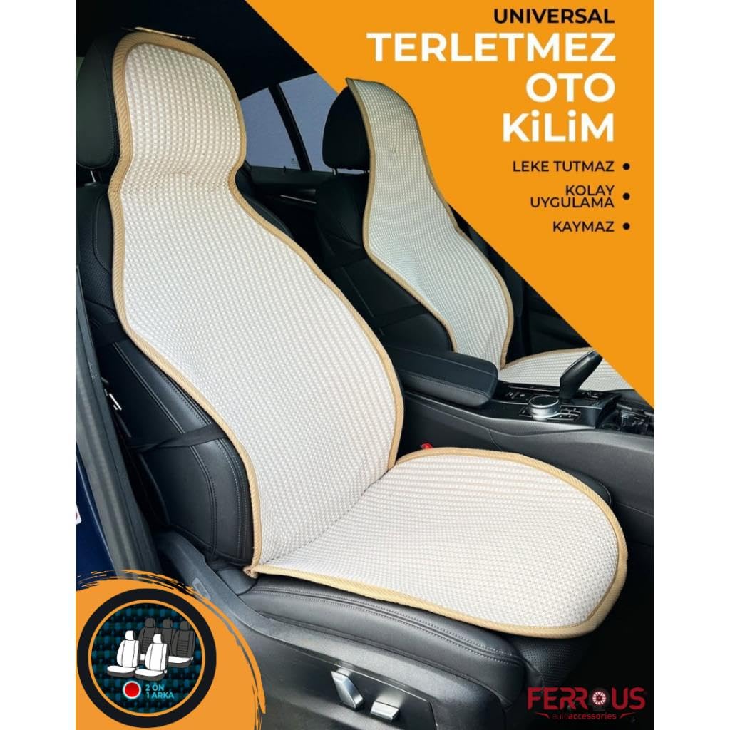 Oto Koltuk Koruyucu Kılıf Terletmez Kilim Seti 2 Ön+1 Arka 3lü Set Universal Bej