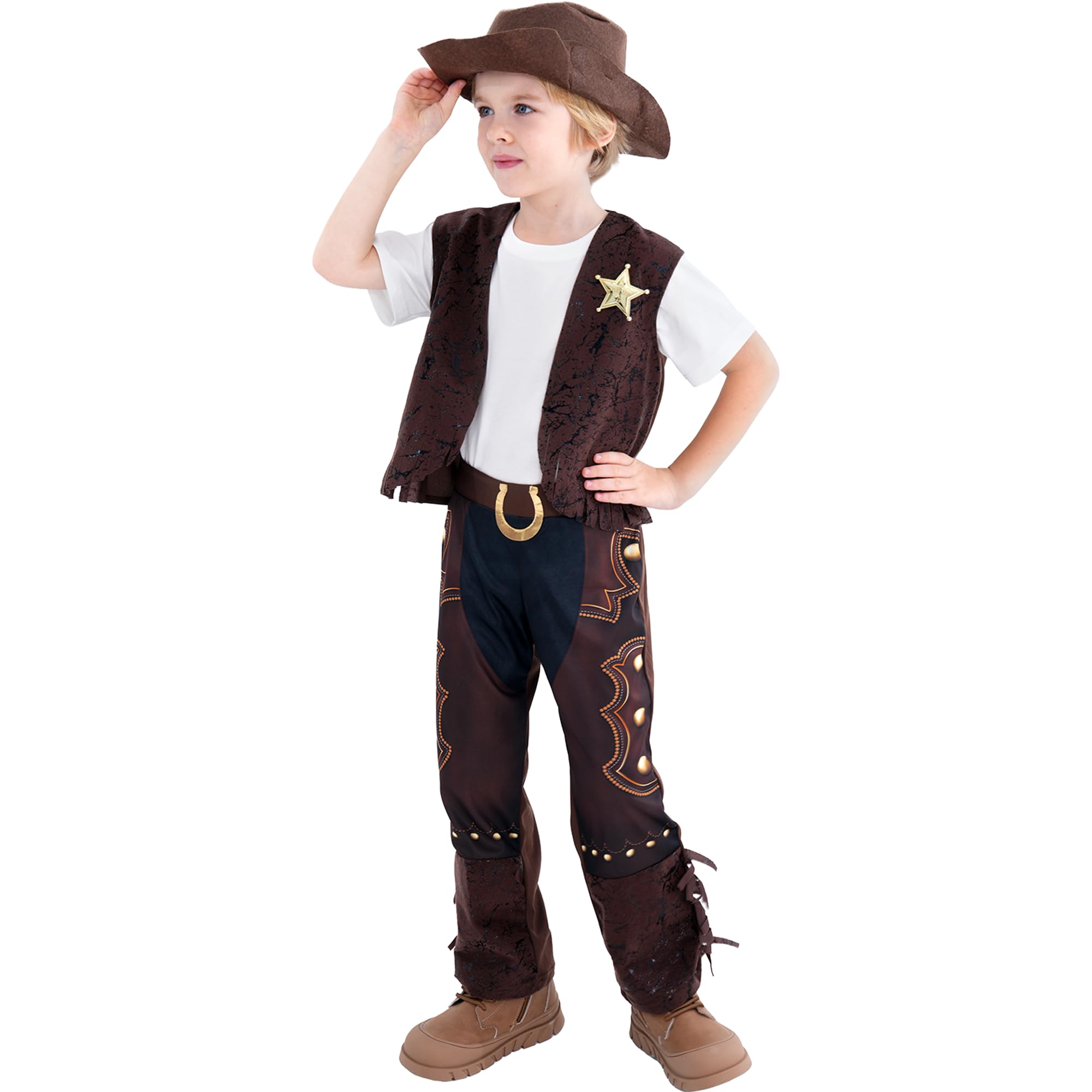 Webeasy Western Cowboy Costume for Kids Kids Cowboy Outift Wild Western Cosboy Fancy Dress - Role Play, Halloween, Parties Events - Image 4
