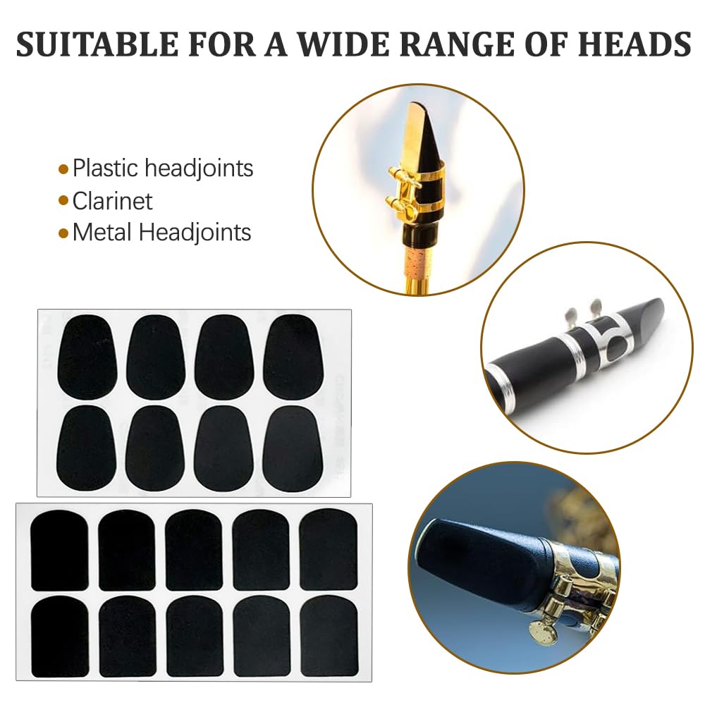 18 cojines para boquilla, parches de boquilla de saxofón de 0,8 mm, almohadillas adhesivas ovaladas y cuadradas para saxofón alto y tenor y clarinete