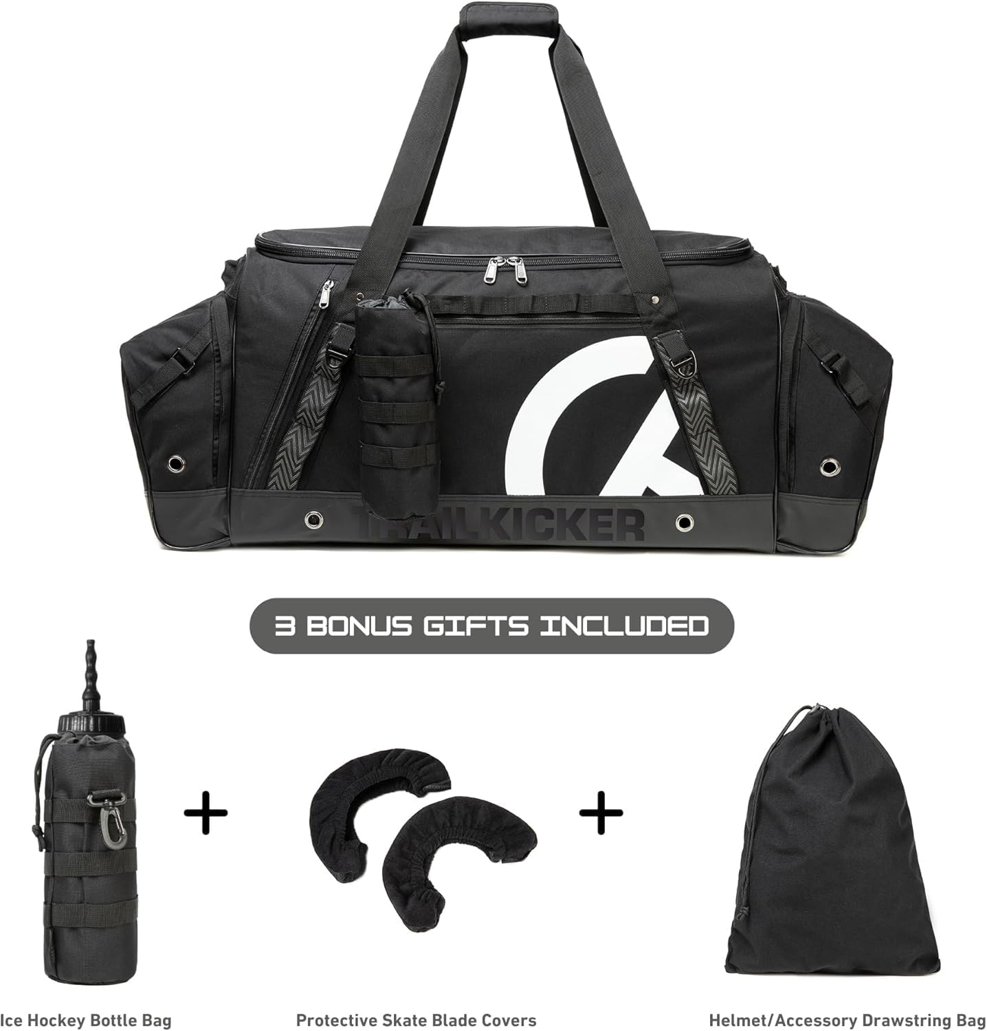 TRAILKICKER Hockeytasche, extra großer Hockey-Rucksack, für alle Hockey- oder Feldhockey-Ausrüstung, zwei Schlägerhalter und separates Stollenfach, Schwarz