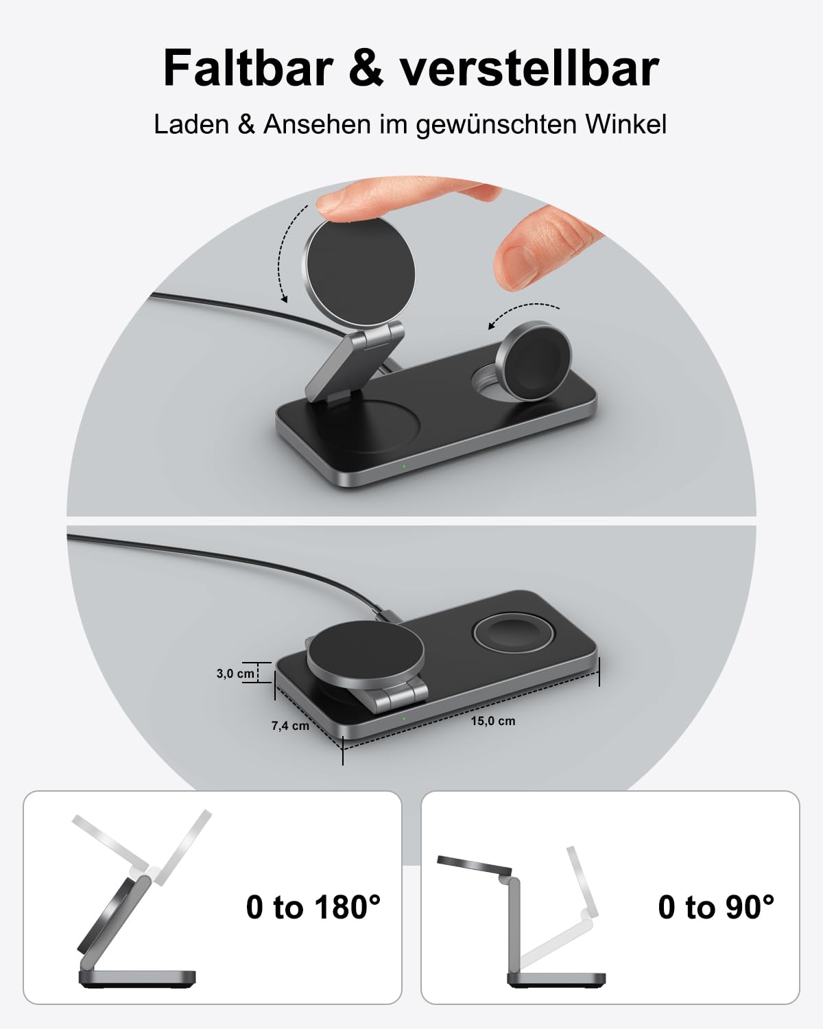 3-in-1-Ladestation 25 W für Samsung, faltbares kabelloses Ladegerät für Galaxy S26/S25/S24/S23/Z Fold/Flip-Serie, Galaxy Watch Ultra/8/7/6/5, Galaxy Buds Pro/3/2, inkl. 35 W Netzteil-Schwarz