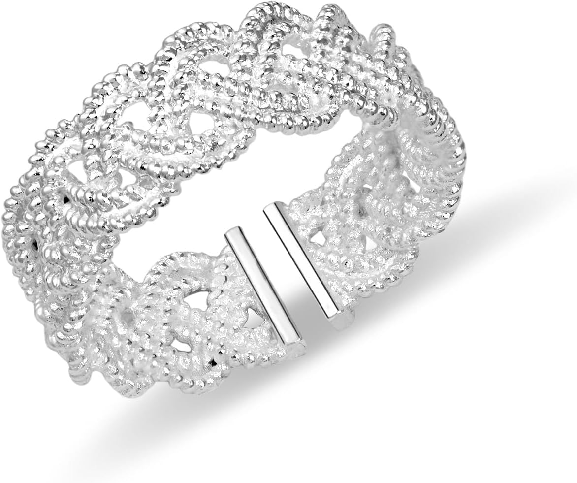 Silver Braided Rings for Women Chunky Thumb Wide Twist Bands Stackable adjustable Rings for Wedding or Daily