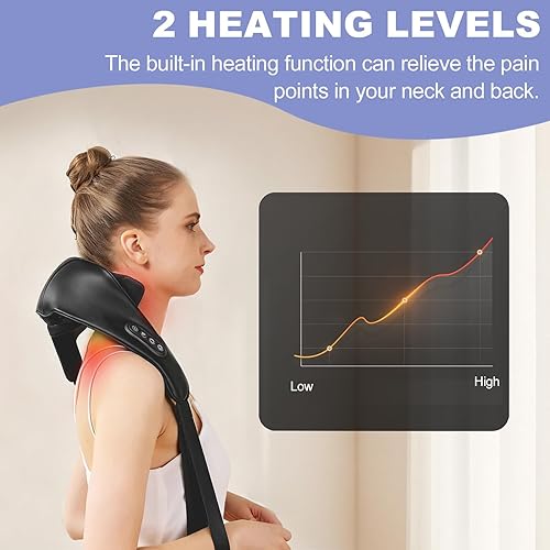 Miniatura 4 de Masajeador inalámbrico de cuello y hombros con calor, amasado eléctrico de tejido profundo para dolor de espalda, almohada de masaje shiatsu manos