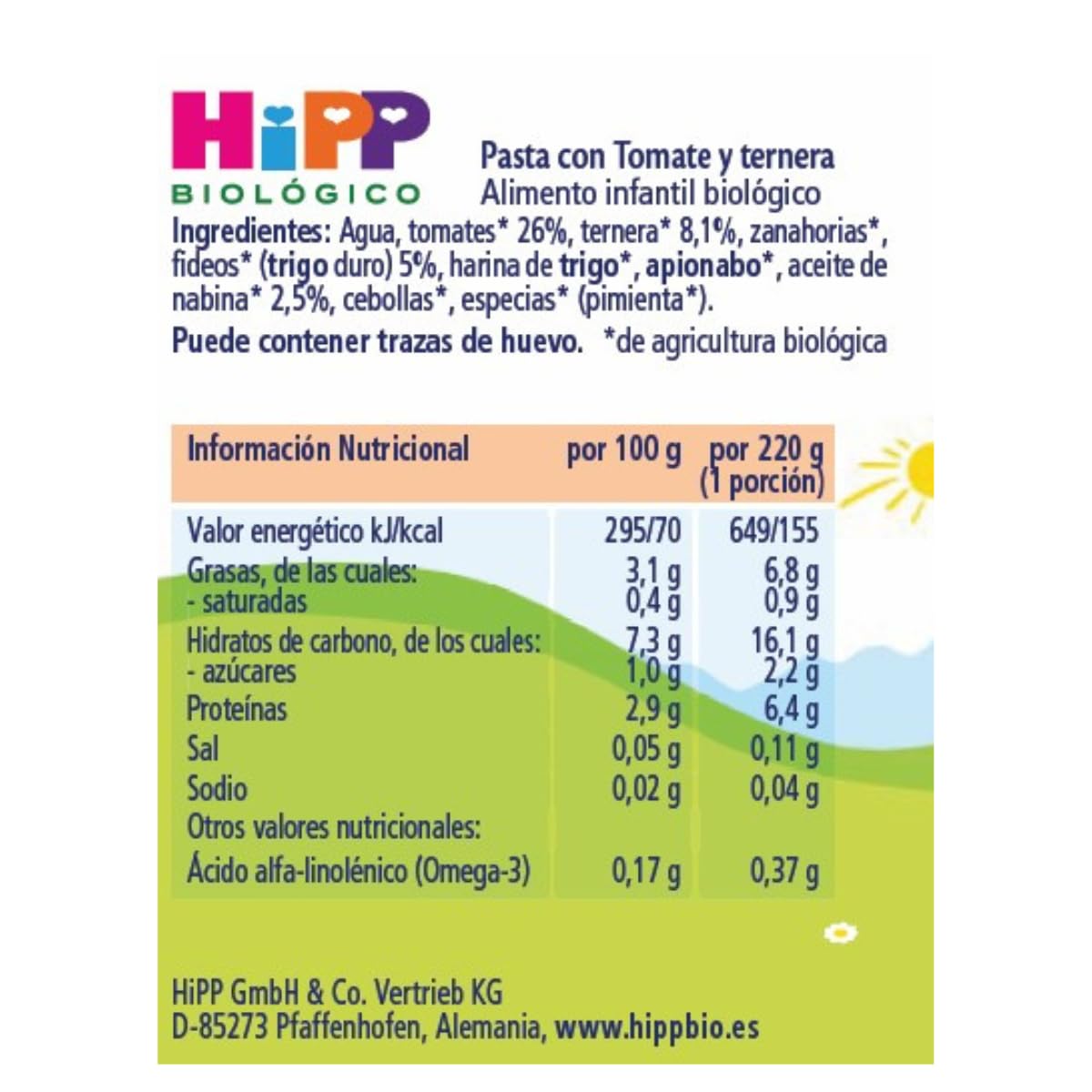 HiPP Biológico - Tarrito De Pasta con Tomate y Ternera BIO - 220g - Menú Grandullón con Trocitos - Sin Azúcar Añadido - Apto A Partir de los 12 Meses