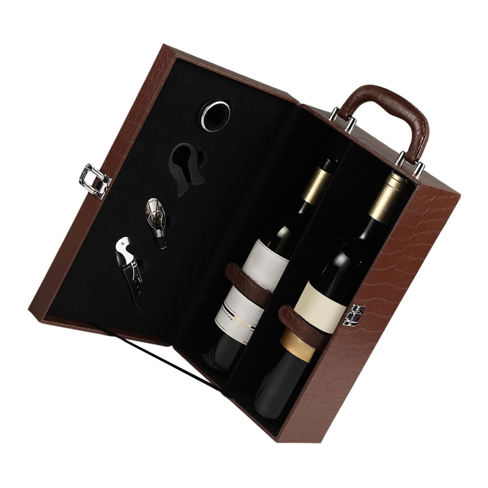 Lavishness PU Leather Wine Cart with Cushioned Compartment Safely Holds 2 Bottles Exemplary for Gifting Entertaining Waterproof Wine Box