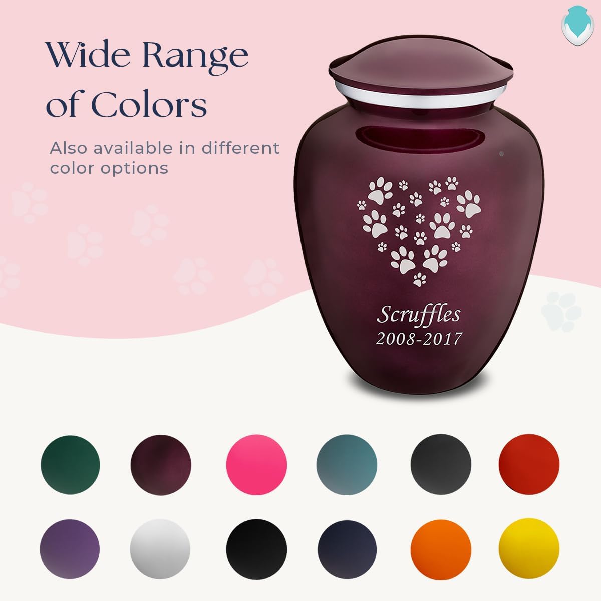 Geturns Embrace Personalized Heart Paws for Large Pets I Cherry Purple Cremation Urns for Dogs and Cats I 200 lbs