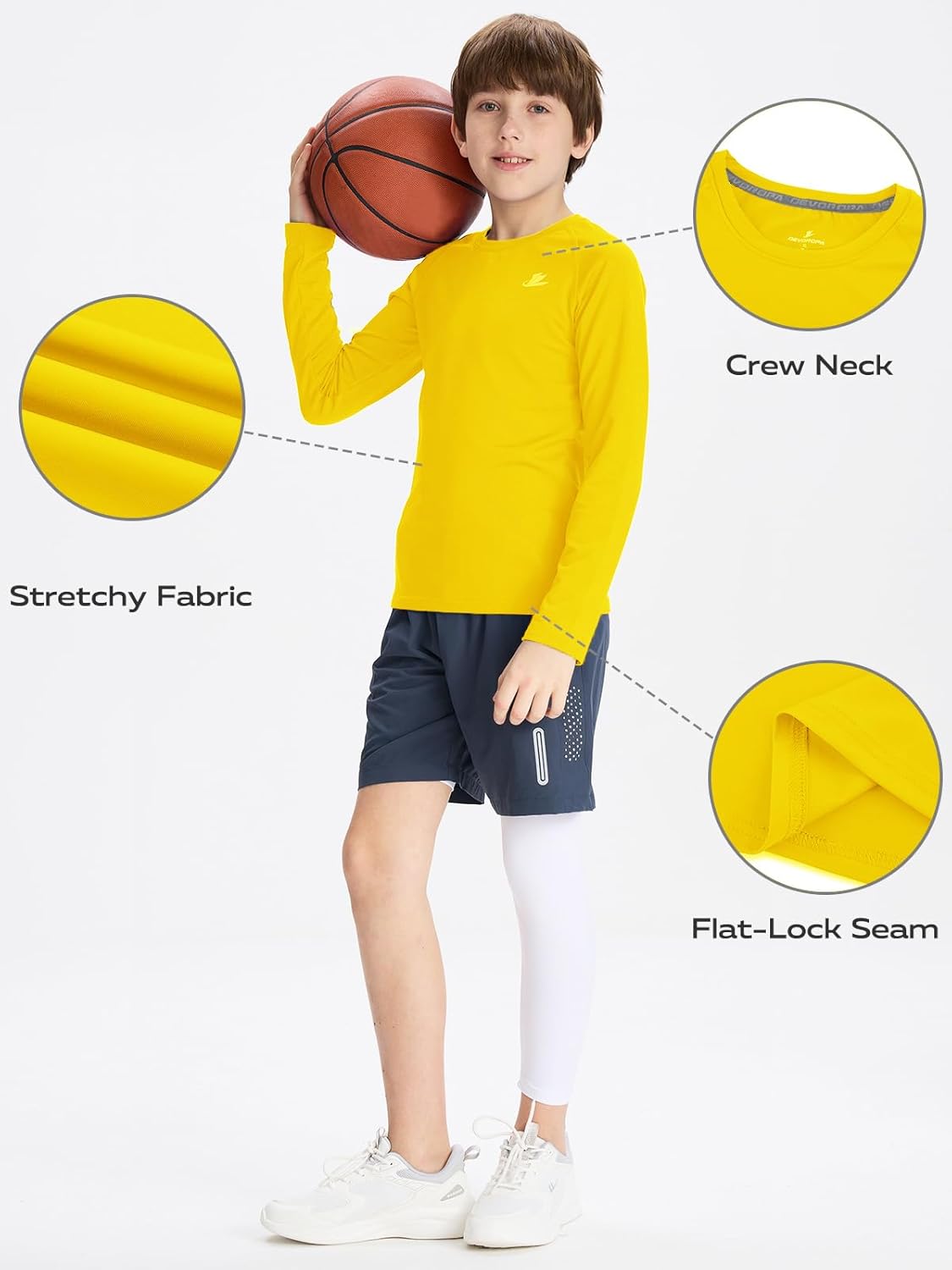 DEVOROPA Youth Boys Compression Shirt Long Sleeve Football Baseball Undershirt Quick Dry Sports Baselayer Crewneck - Image 5