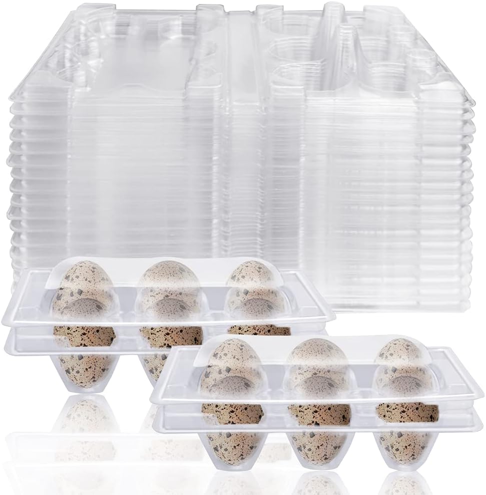 Pack of 50 Quail Egg Boxes Reusable Quail Eggs Cartons 6 Grids Plastic Quail Egg Boxes Transparent Quail Egg Boxes Small Eggs Trays Egg Box for Quail Eggs, Bulk Egg Pack
