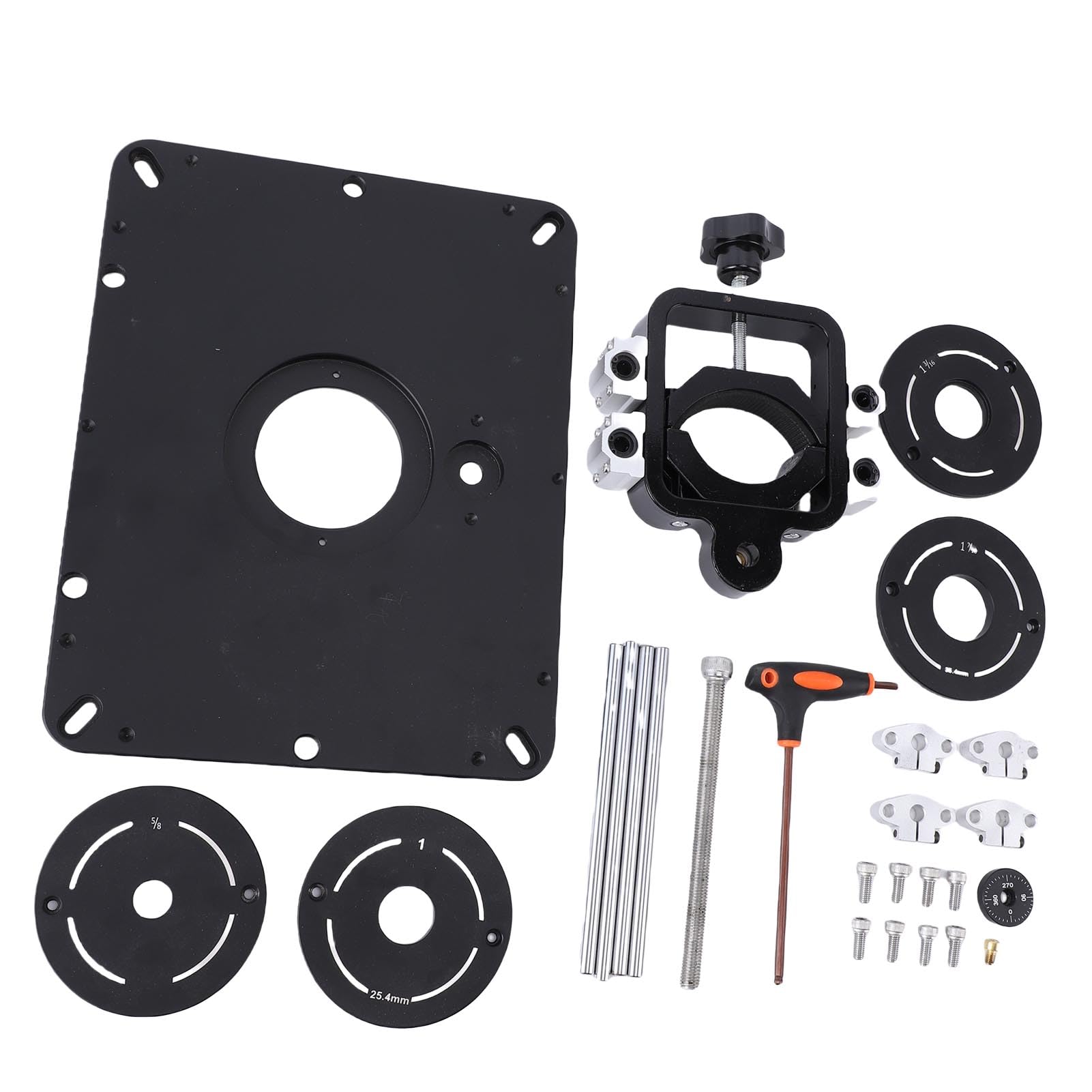 Jeffergarden Precyzyjny Aluminiowy Podnośnik Frezarki 69mm, z 4 Pierścieniami Wkładowymi 5/8 1 1-3/16-7/18 Cala, do Frezarek Odwróconych i Maszyn do Przycinania, Akcesorium Obróbki drewna.