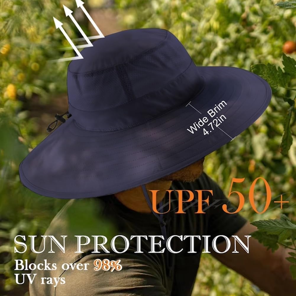 Home Prefer UPF50+ Mens Sun Hat Wide Brim Fishing Hat Foldable Large Brim UV Protection Sun Hat for Men Women Beach Gardening - Image 3