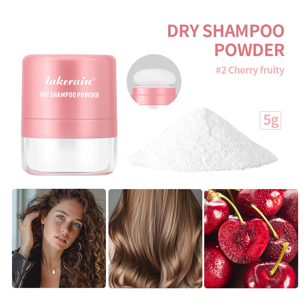 JEMPET Dry Shampoo Powder for Women & Men - Volumizing Natural Travel Size for Oily Hair 5g (Pink - Cherry fruity)