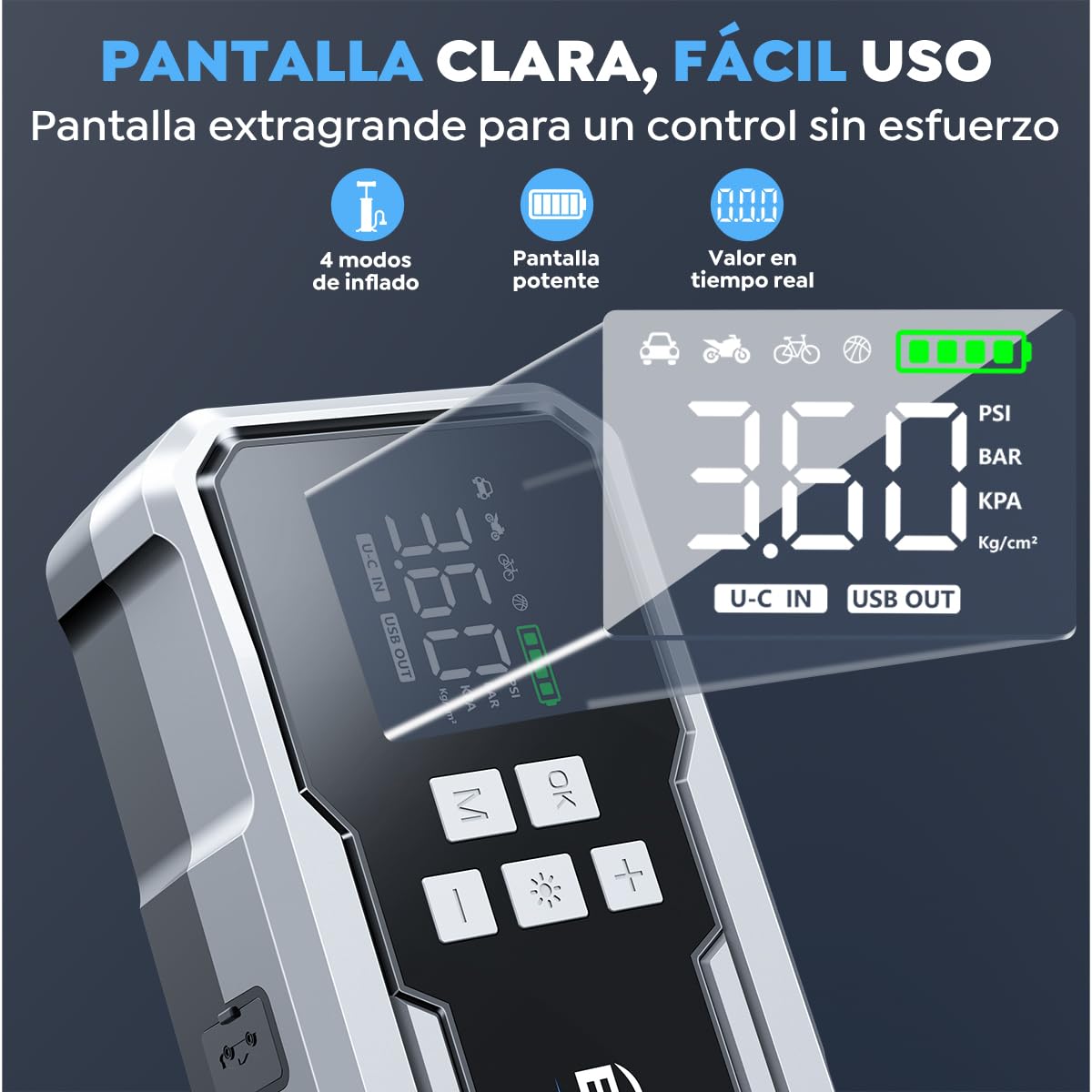 7000A Starthilfe Powerbank für Pkw mit Kompressor, 160PSI Spitzenstrom Starter Powerbank für 12V Fahrzeuge(Bis zu All Benzin/10.0L Diesel), Starthilfe mit 400 Lumen LED Licht und 3.3'' LCD Display