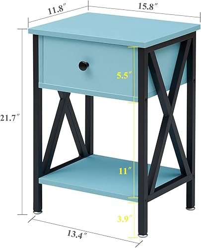 Miniatura 88 de VECELO - Juego de mesita de noche moderna de 2 piezas con cajón para sala de estar, dormitorio, marco de metal industrial, mesa, color marrón