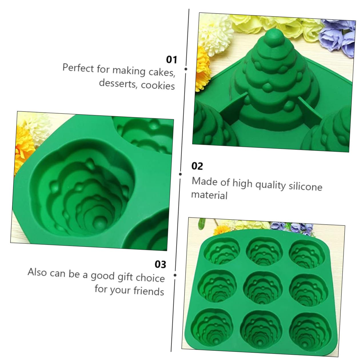 Cabilock 2 Pièces Moule Pâtisserie Silicone Cavités Sapin de Noël Vert Antiadhésif et Inodore Four et Micro Ondes Accessoire Diy pour Biscuits et Gâteaux Festifs