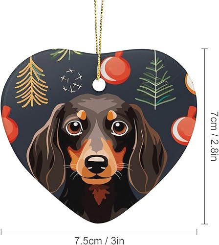 Miniatura 2 de Adornos de cerámica de perro de Navidad de dos lados impresos adornos de Navidad perro salchicha perro Navidad árbol de Navidad decoraciones regalo