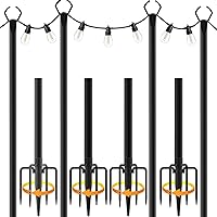Vista 19 de Paquete de 10 postes de luz de cadena, postes de luz de 10 pies para luces de cadena al aire libre, poste de luz exterior con horquilla, postes