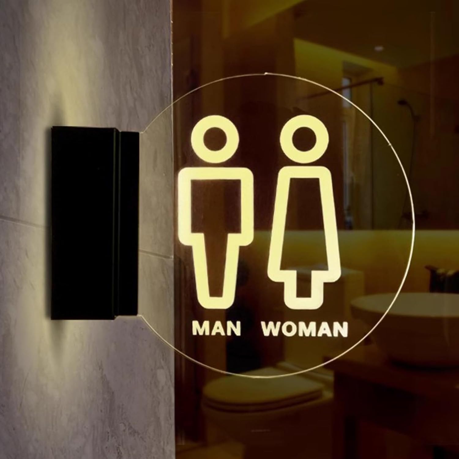 Wall Mount Toilet Sign,LED Restroom Sign,8 Inch Round Mens Women Bathroom Lighted Sign,Acrylic Washroom Decor Sign,for Bar Club Hotel Decoration(B)