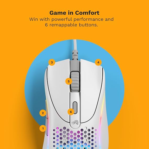 GLORIOUS Gaming - Superlight Wired PC Gaming Mouse with Honeycomb Shell, 6 Programmable Buttons, RGB Lighting & PTFE Skates - Model D 2, Matte White