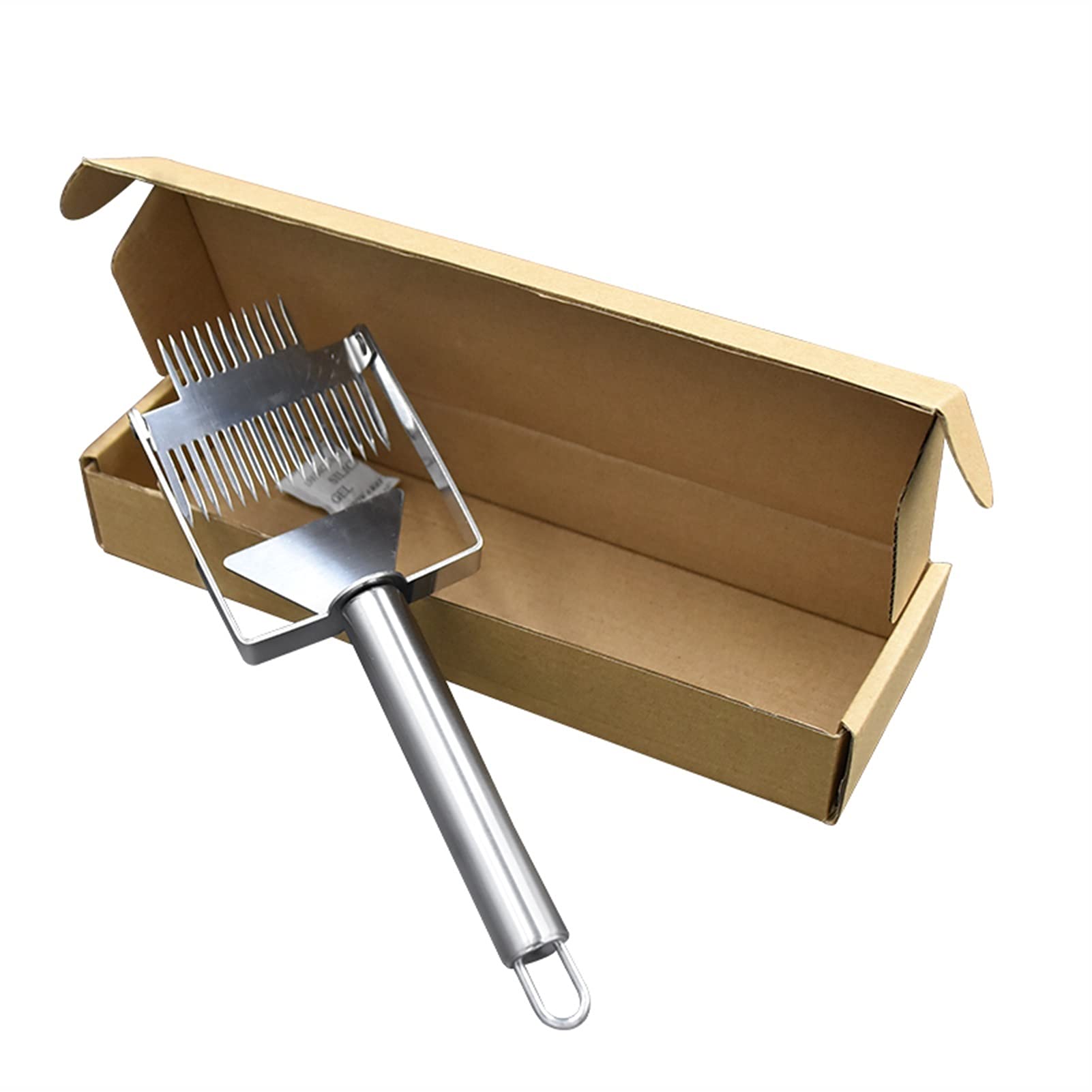 Imkerei-Handschuhe, Dual-Use-Edelstahlgriff, Schaber, Schaufel, Bienenzucht-Werkzeug, Bienenstock, Entdeckelungsgabel, Honiggabel, Honigkamm, Doppelnadel (Farbe: Edelstahl)