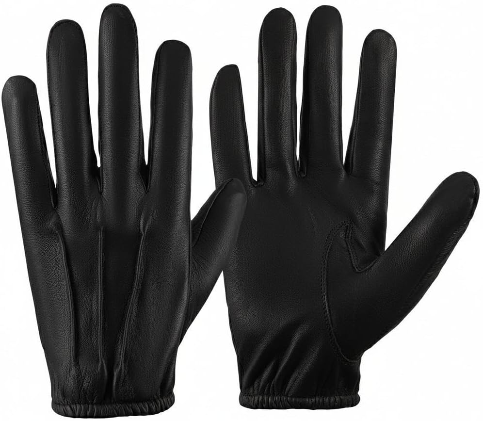 Men's Thin Unlined Black Police, Pilot, Search Soft Leather Gloves
