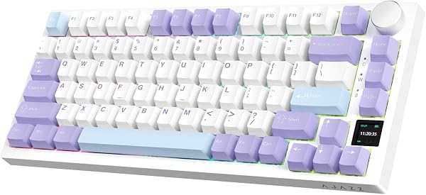 A.JAZZ AK820 Proゲーミングキーボード3モードgift軸 メカニカルRGBホットスワップ対応ノブ付きTFTスクリーン ワイヤレス2.4Ghz/ Bluetooth 5.1/有線 PBTキーキャップ Gasket構造4000mAh仕事用/Windows Vista/7/8/10/11、MAC、Android対応【技術基準適合証明219-249332】(青白紫) - 1