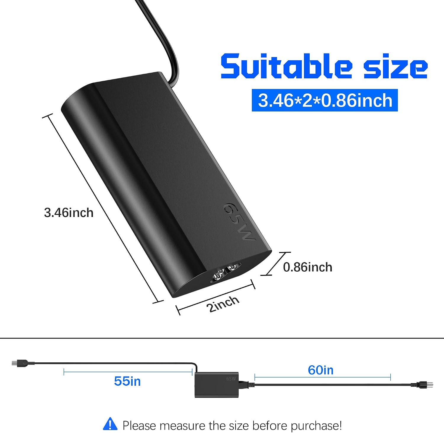 QFA 2025 New Slim Replacement for 65W Lenovo Laptop Charger USB C Compatible with Lenovo ThinkPad/Yoga/Chromebook Laptop Computer Type C Fast Power Adapter