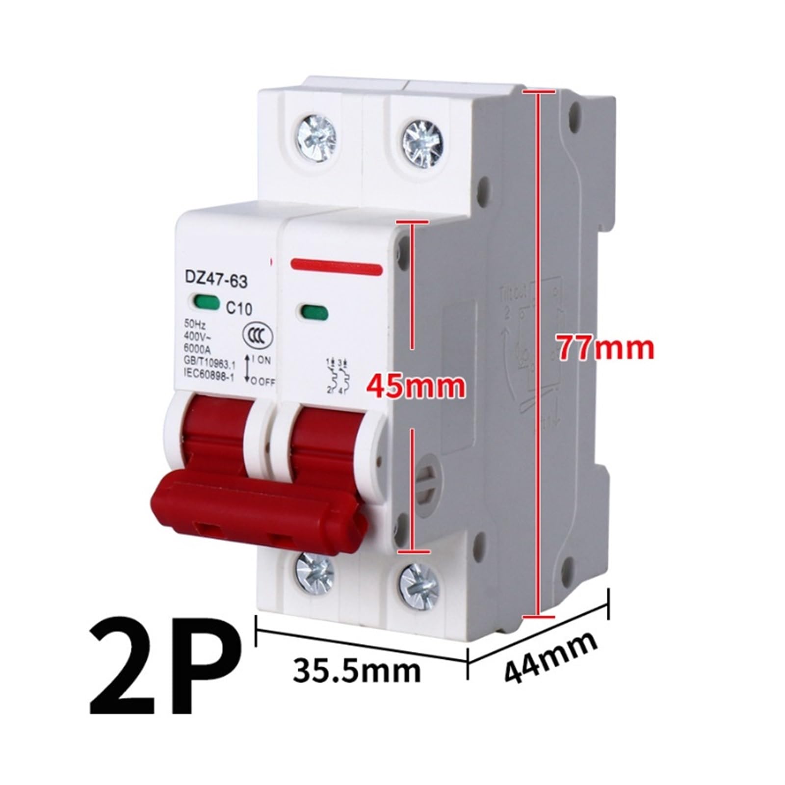 1/2/3/4P MCB DZ47-63 C Typ 400V mini wyłącznik 6A 10A 16A 20A 25A 32A 40A 63A montaż 35mm szyna DIN przeciążenie 1 szt. (4P, 16a)