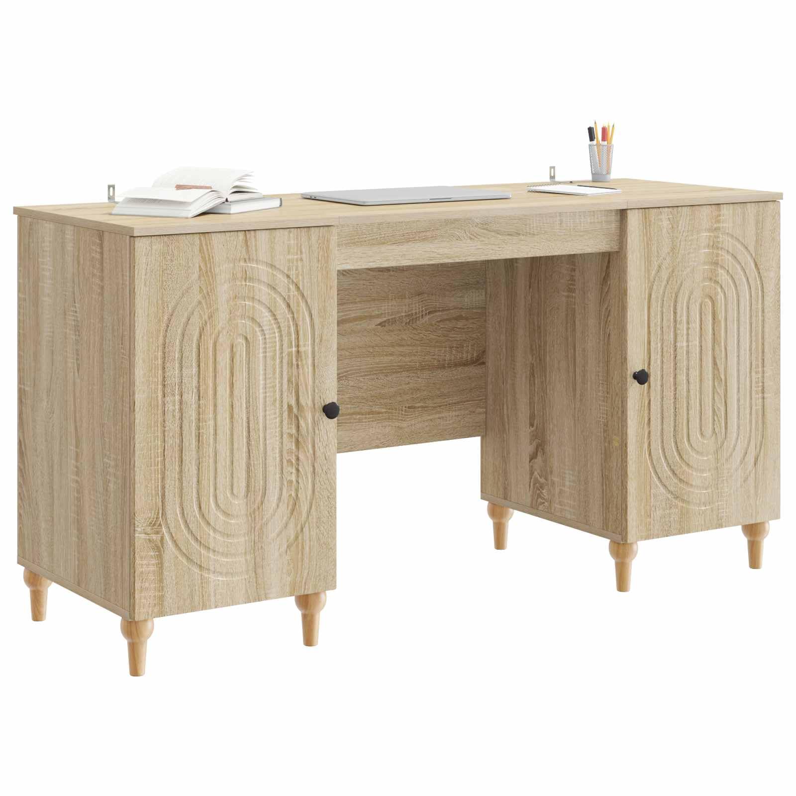 Hothingwell Biurko z półką Drewno konstrukcyjne 142,5 x 50 x 75 cm | Nowoczesny prostokątny design, półki do przechowywania, łatwa konserwacja, idealny do salonu lub biura