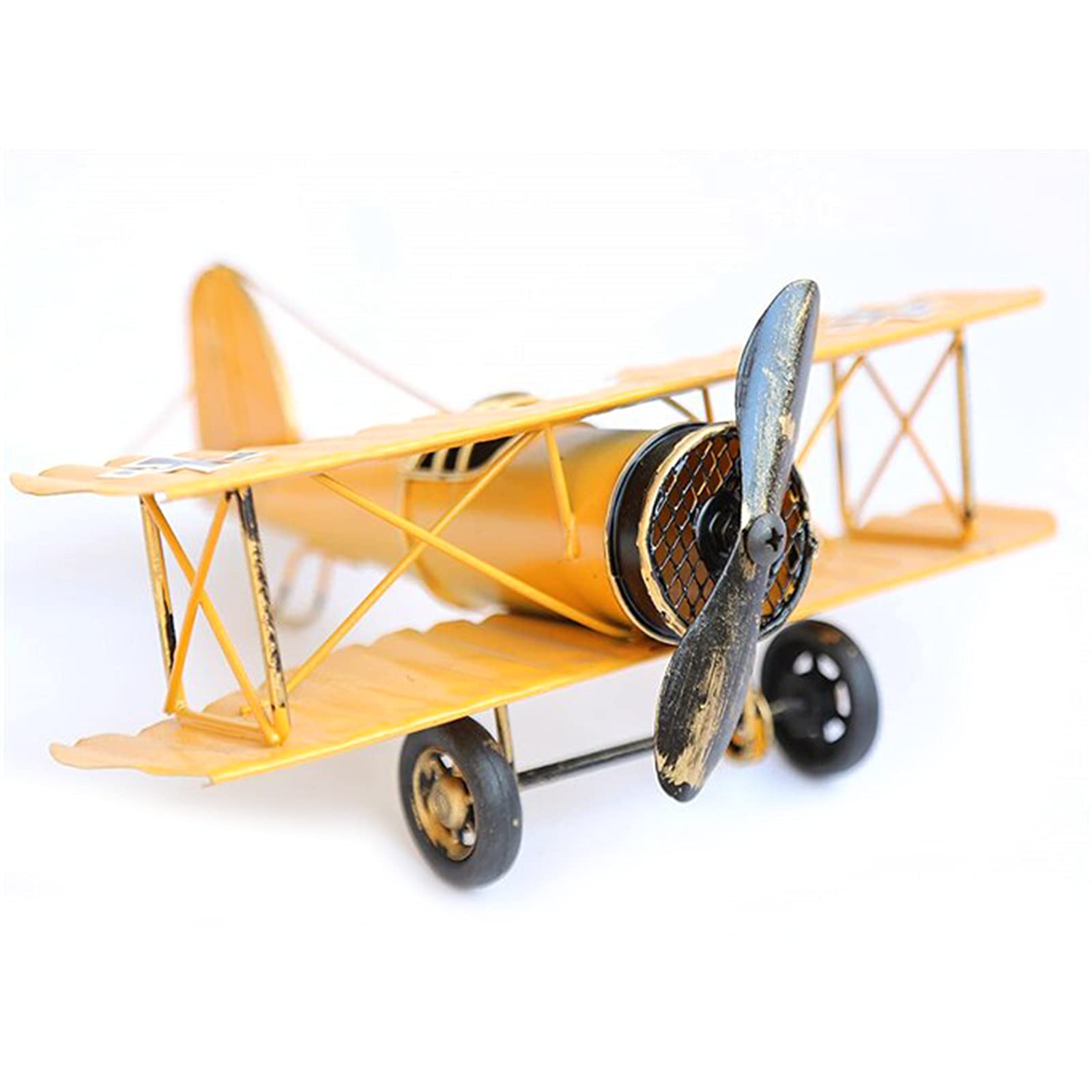 Byylecl Yellow Vintage Airplane Models, Metal Biplane Aircraft Handicraft Decorations, Mini Iron Airplane Ornaments - Home Decor, Photo Props, Souvenir, Study Room, Desktop Decoration