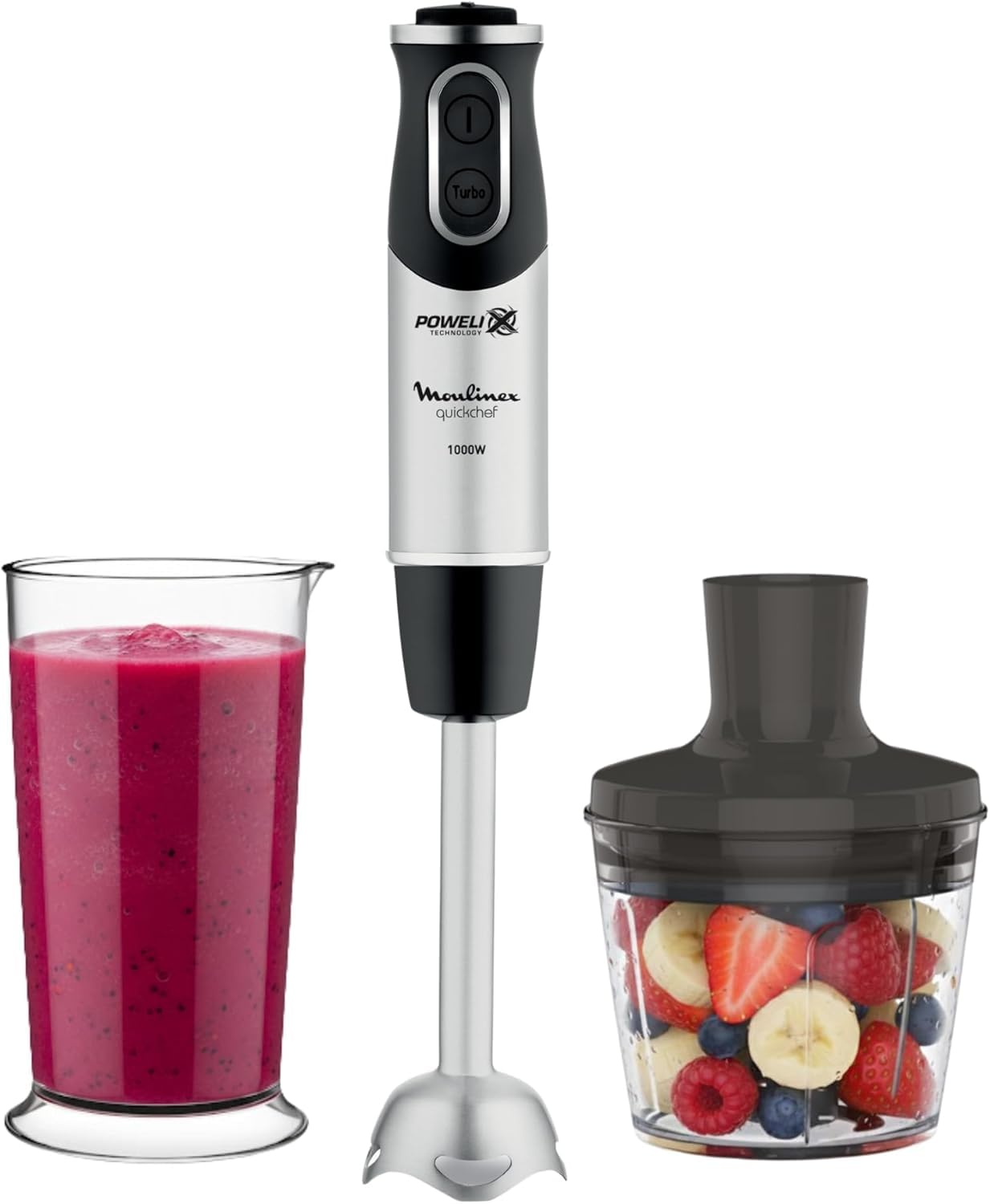 Moulinex QuickChef, Batidora Mano 1000W 10 Velocidades Turbo Picadora