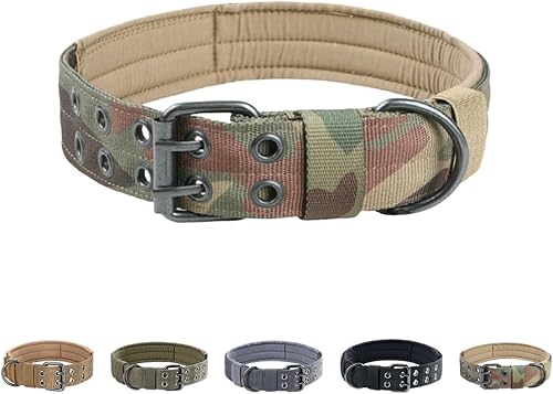 EXCELLENT ELITE SPANKER 1.5" Width Military Dog Collar Adjustable Metal D Ring & Buckle Working Dog Collar for Medium Large Dogs(MCP-XL)