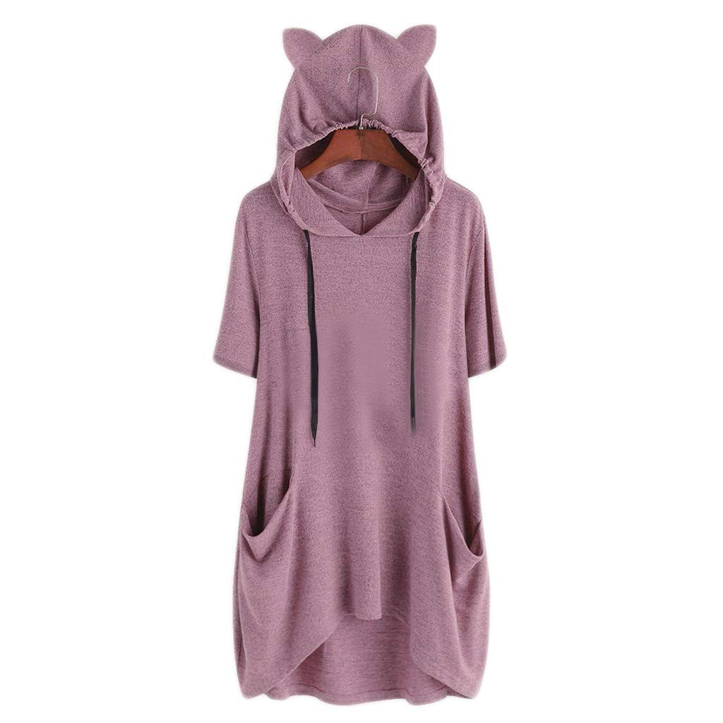 Womens Hoodies Fashion Pullover Dress Short Sleeve Plus Size Tunic