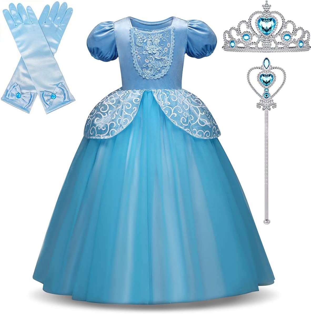 DLMAONN Girls Cinderella Princess Dress, Dress Costume for Ball Gown Halloween Party Cosplay, Cinderella Dress Up Halloween Fancy Party Outfit