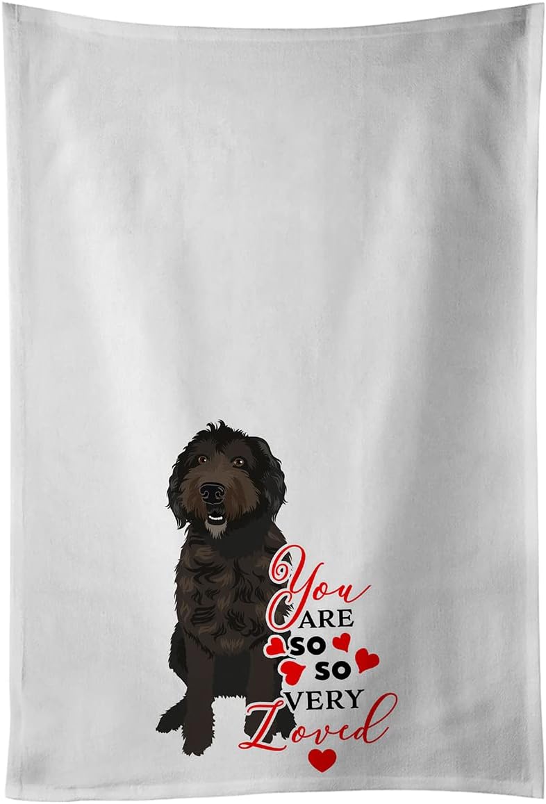 Caroline's Treasures WDK3878WTKT Doodle Chocolate #1 so Loved White Kitchen Towel Set of 2 Dish Towels Decorative Bathroom Hand Towel for Hand, Face, Hair, Yoga, Tea, Dishcloth, 19 X 25, White
