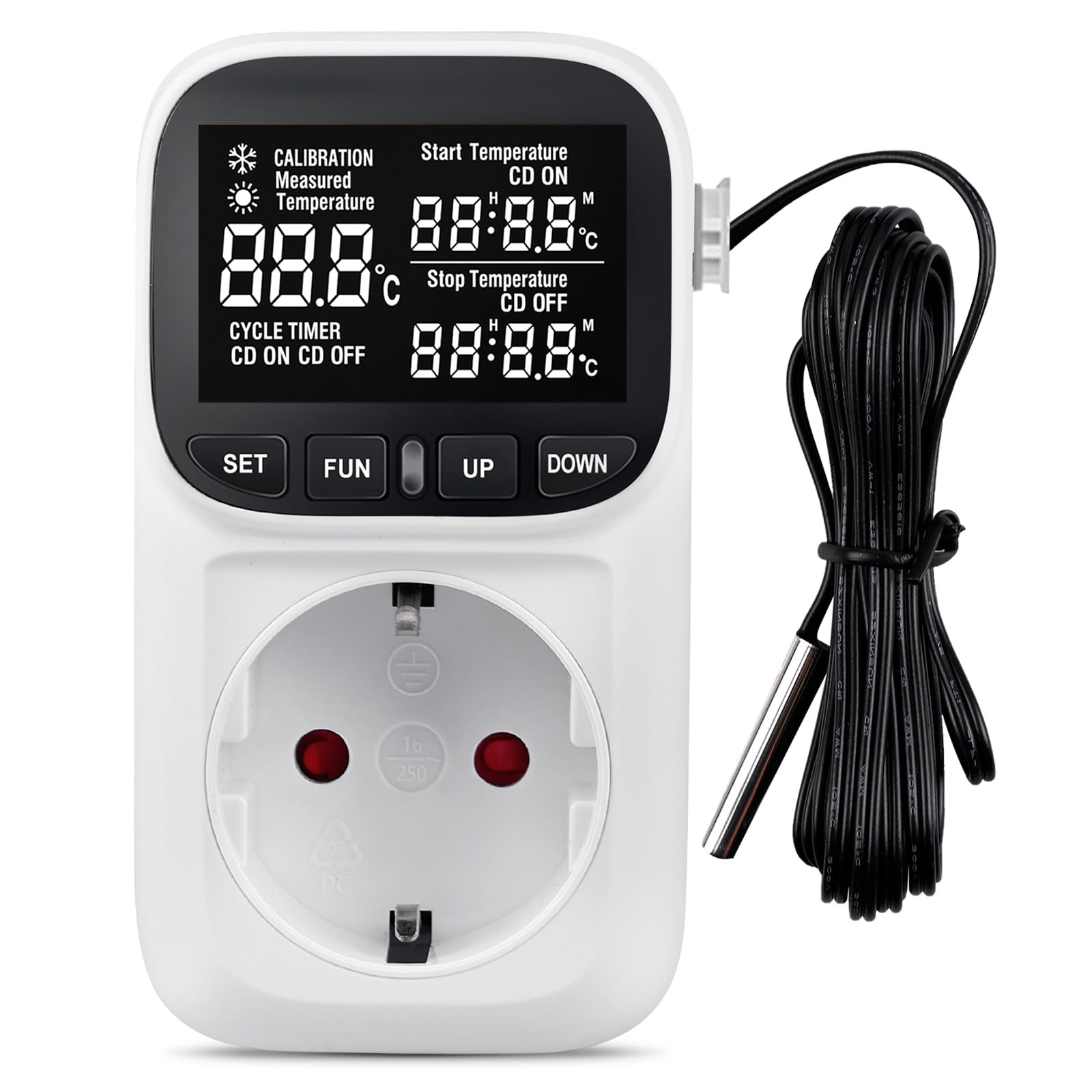 Temperaturregler, Digitaler Thermostat Steckdose, mit VA Bildschirm, Zeitschaltuhr Steckdose, Thermostate, Timer Steckdose, für Gewächshaus, Reptilien, Aquarium, Terrarium, Kühlschrank Fermentation