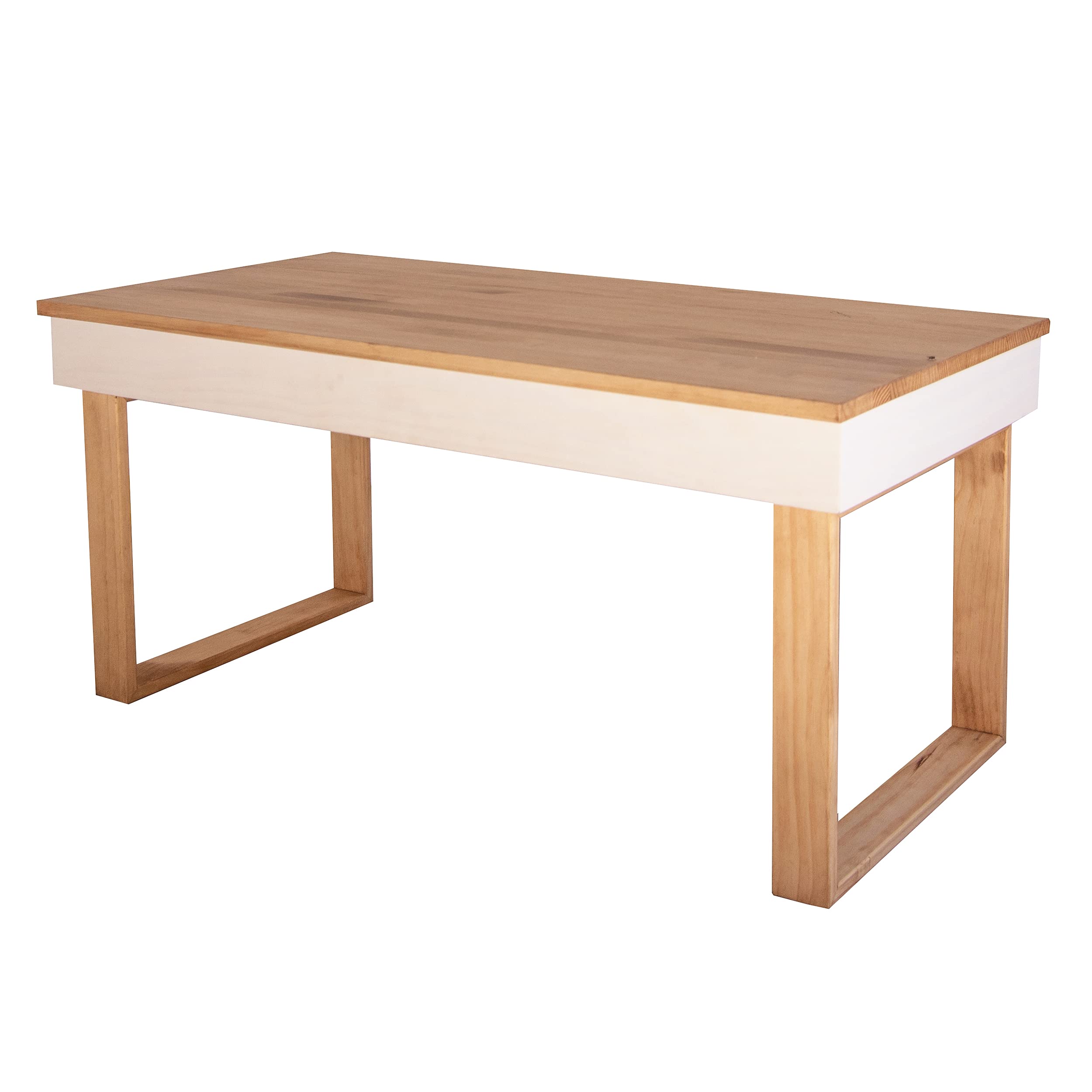 LoMasCasa - Mesa de Centro Modelo Ebro Elevable de Madera Maciza de Pino Natural con Patas de Madera - Color Blanco y Madera -Estilo Nórdico - Medidas 100x50x48 cm