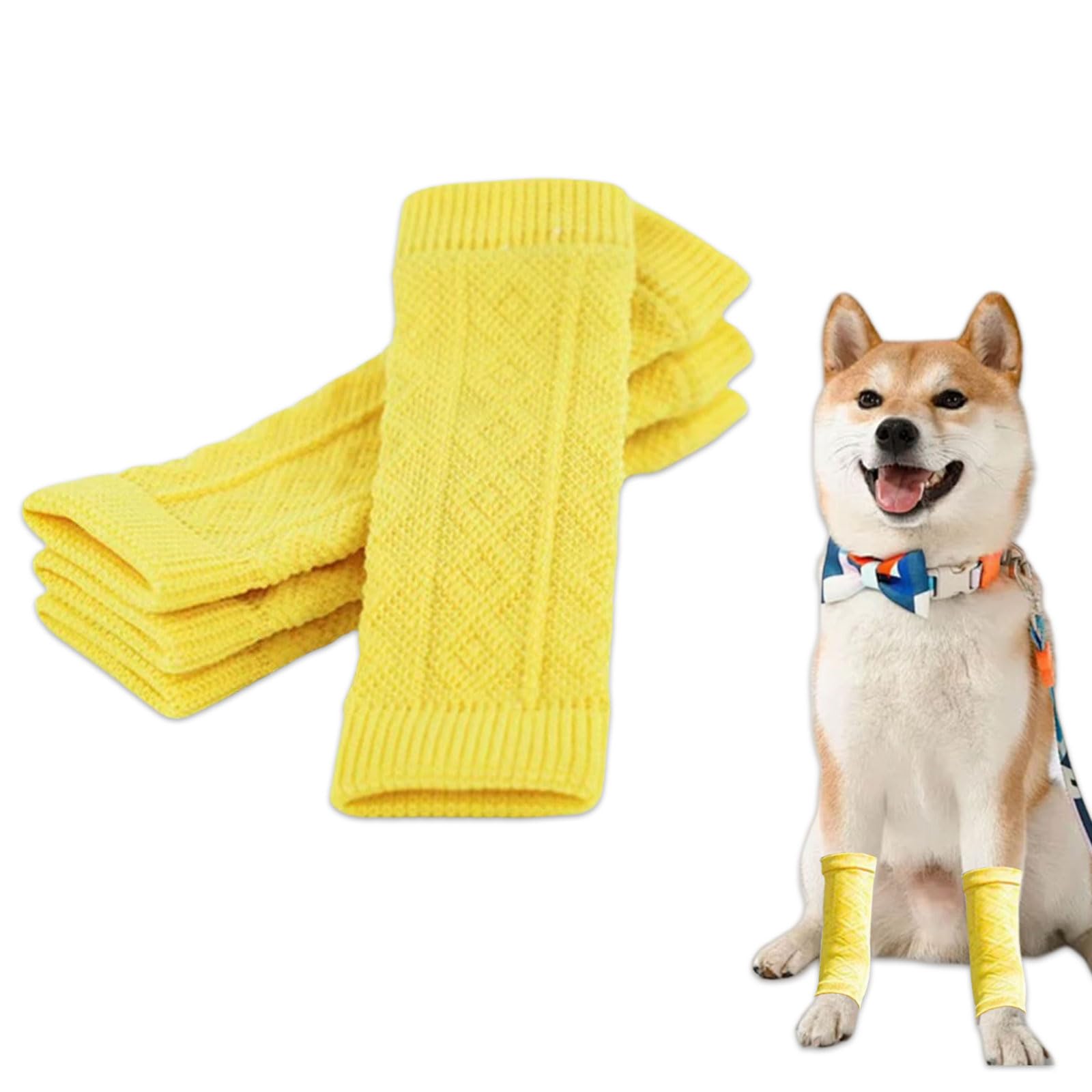 Dog Leg Warmers,4 Pcs Winter Warm Solid Dogs Elbow Sleeves,Knitted Leg Hock Protectors Socks for Kitten Puppy Cats Small Medium Large Dogs (Yellow, L)