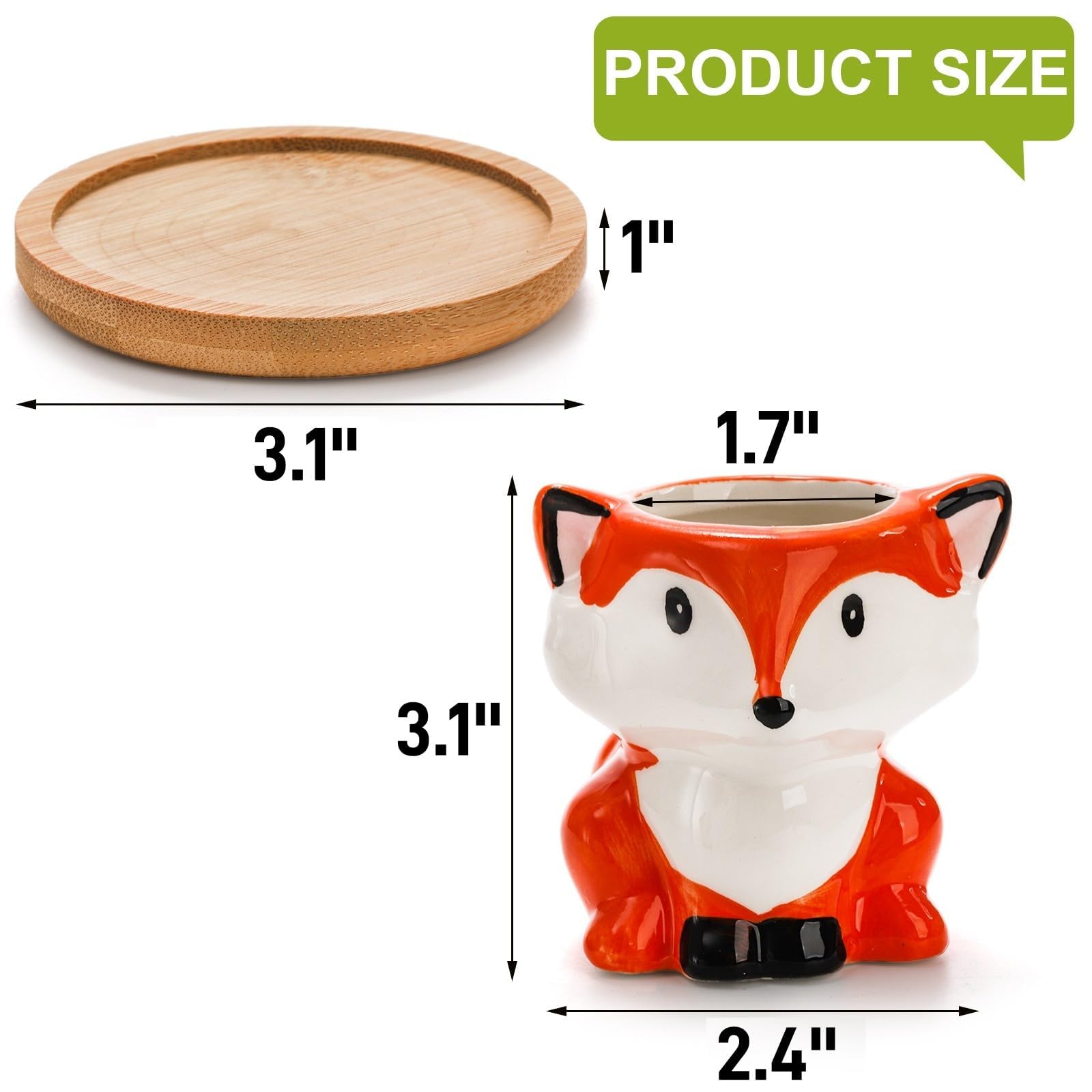 Pumtus 6 Stück Mini-Sukkulenten-Töpfe, kleiner Keramik-Blumentopf, niedlicher Tier-Pflanzenhalter mit Ablaufloch und Bambus-Tablett für Kaktus, Geschenke, Garten, Büro, Heimdekoration, 7,6 cm