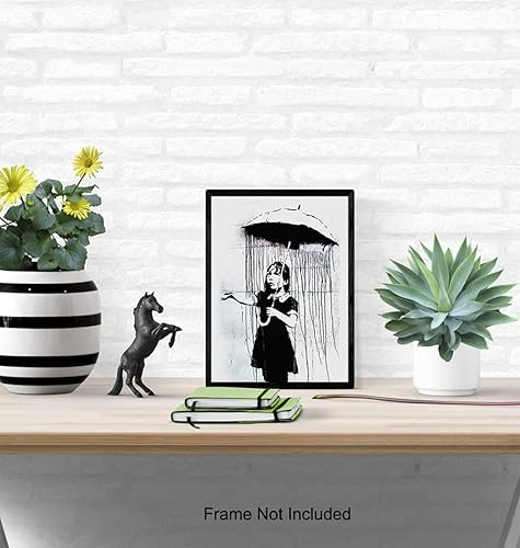 Miniatura 4 de Banksy Umbrella Girl Graffiti - Cuadro decorativo de pared de 8 x 10 pulgadas, póster de decoración de arte moderno para el hogar, apartamento,